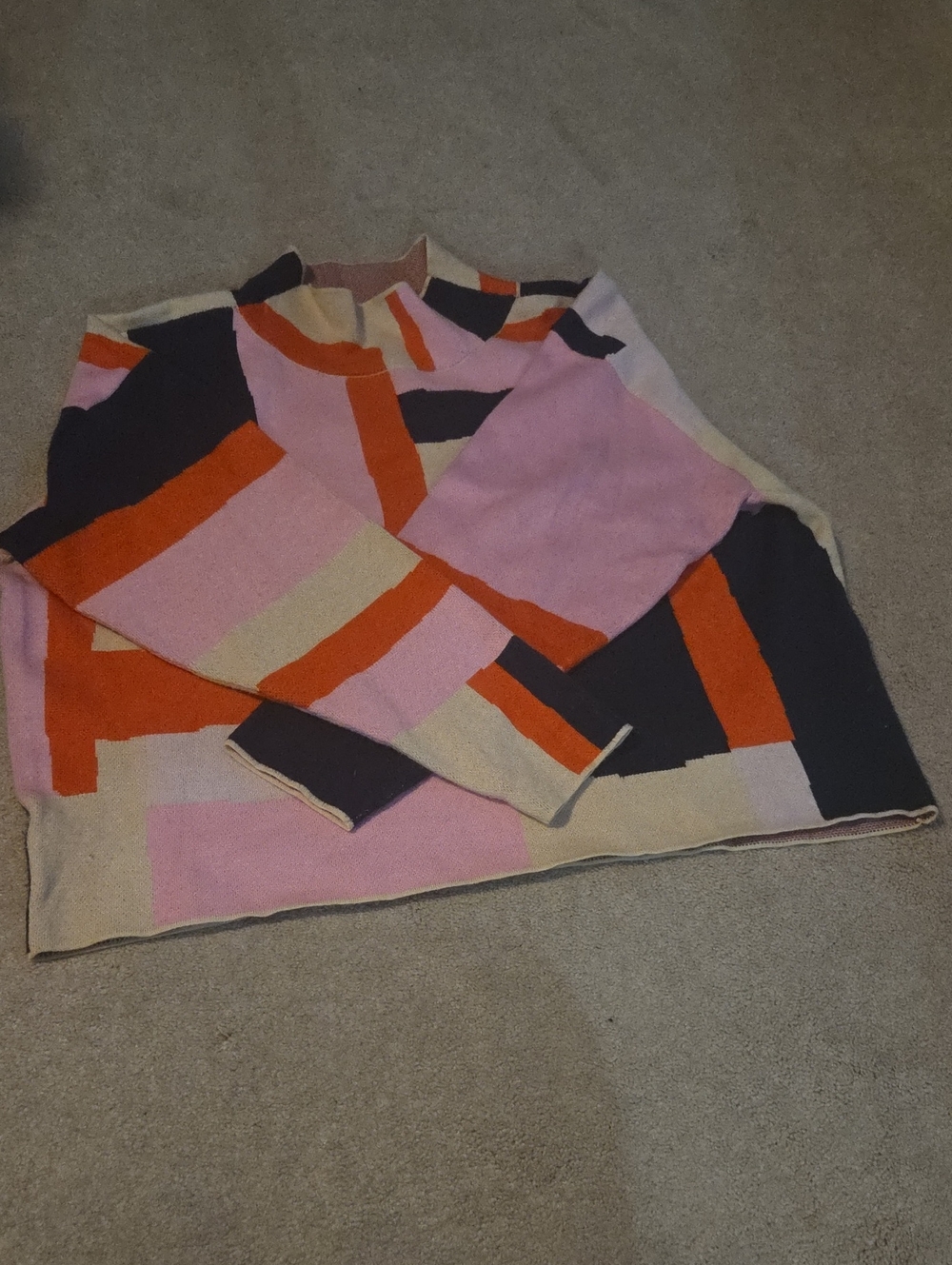 Anthropologie Maeve Pink and Cream Striped Crewneck Sweater XL